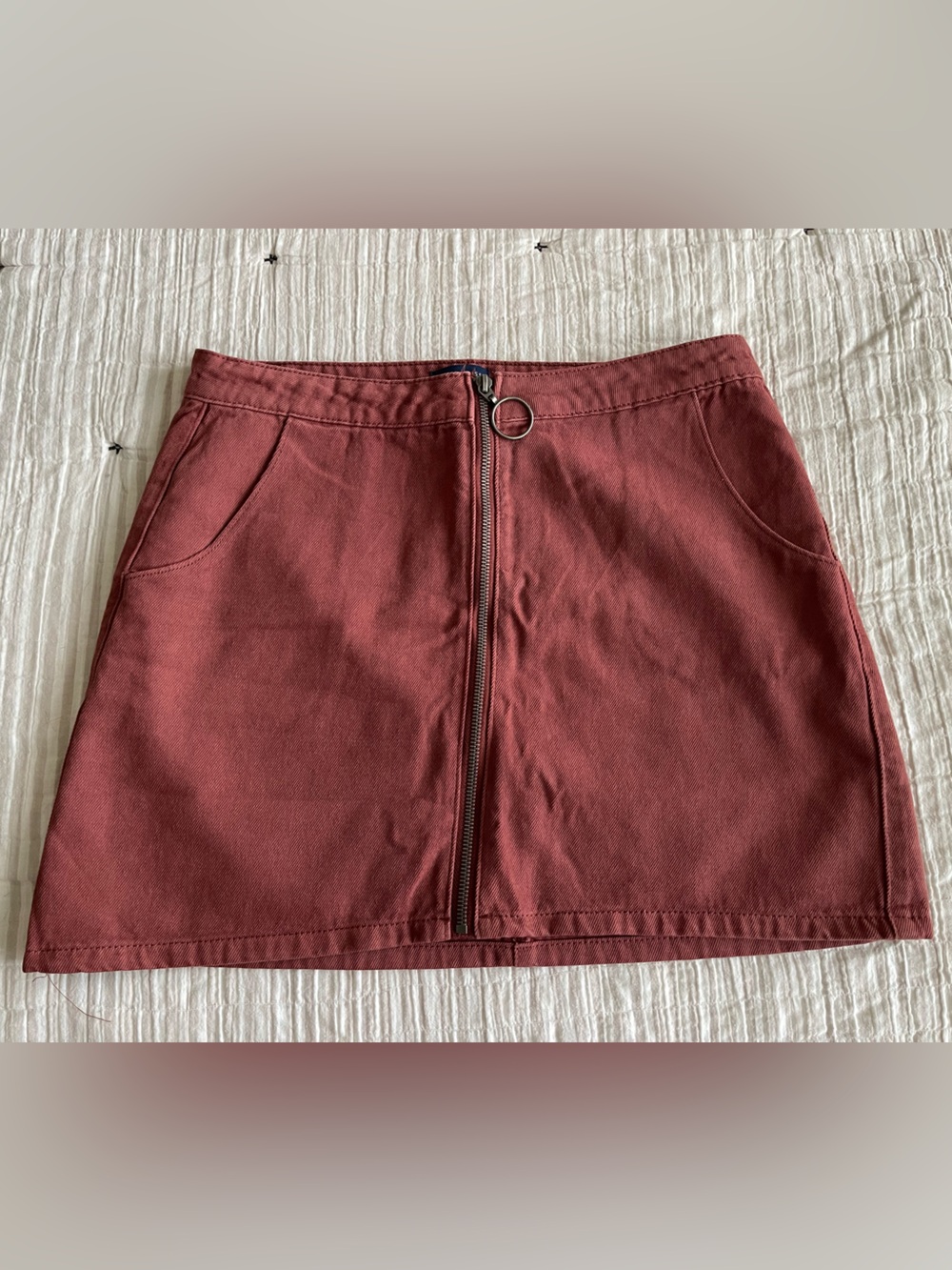 Front-Zip Mini Skirt in Rosewood